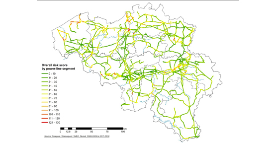 Cartographie : Overall risk score by power-line segment